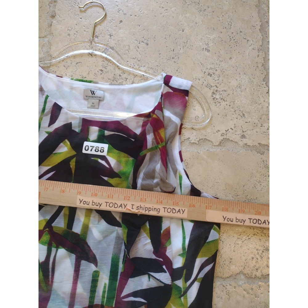 Worthington Blouse Woman's M Multicolor Sleeveless Layered Lined Mesh Top - Picture 5 of 8